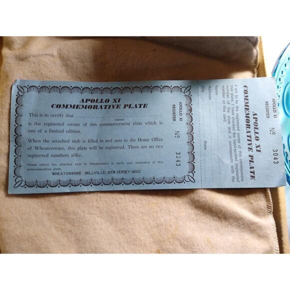 Vintage Carnival Glass blue Apollo 11 Space Astronaut Plate Wheaton Glass NASA - Picture 3 of 10